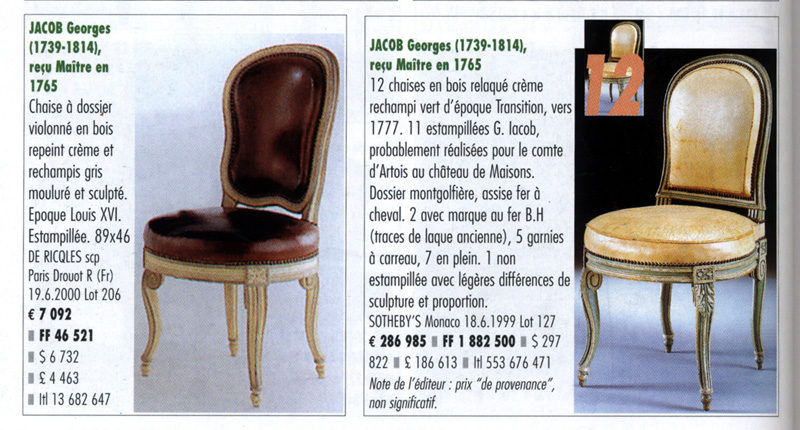 Résultat de vente publique d’un fauteuil de Georges Jacob